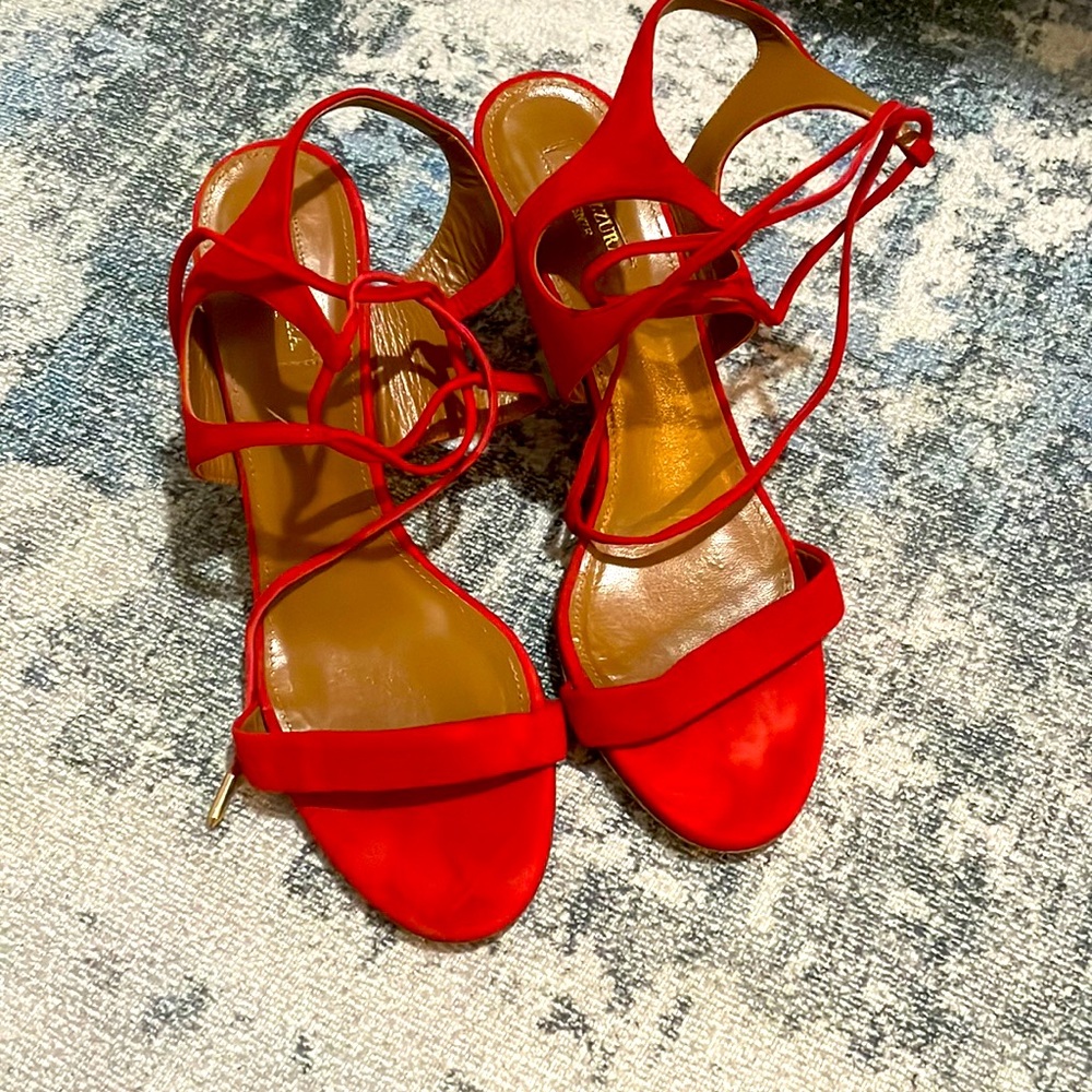 Aquazzura red strap ankle tie hell